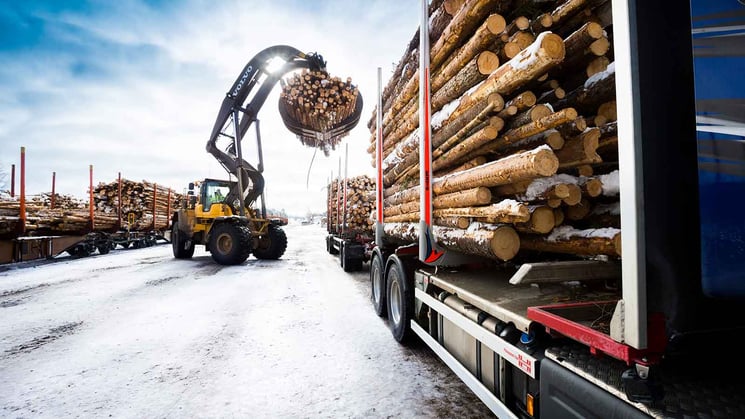 timmerlastbil lastas