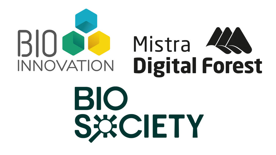 bioinnovation, biosociety och mistra digital forest logotyper