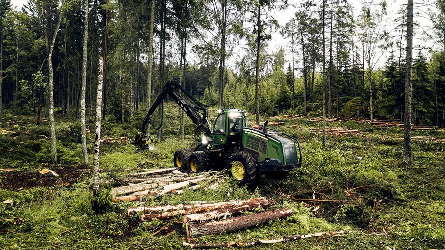 skördare i skogen