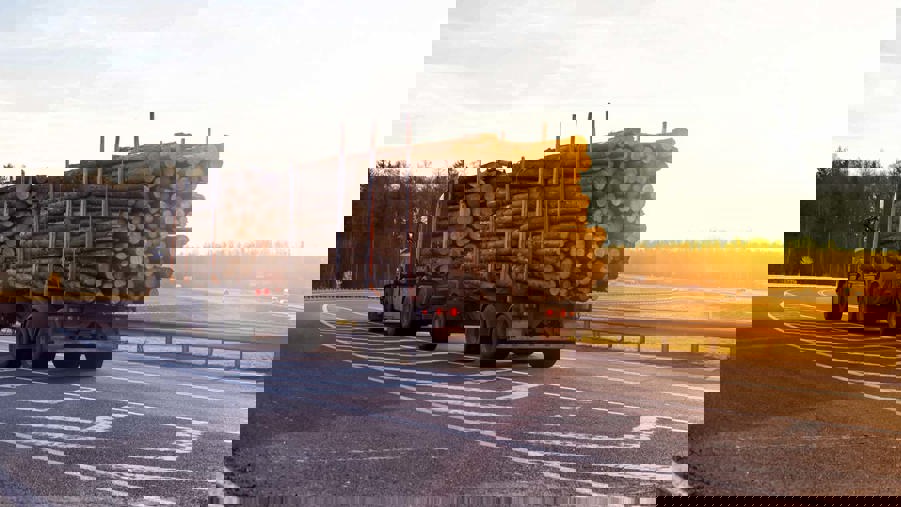 timmerlastbil på väg