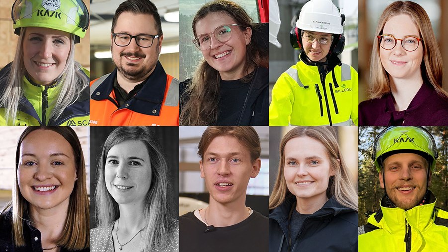 collage över personer som arbetar i skogsindustrin