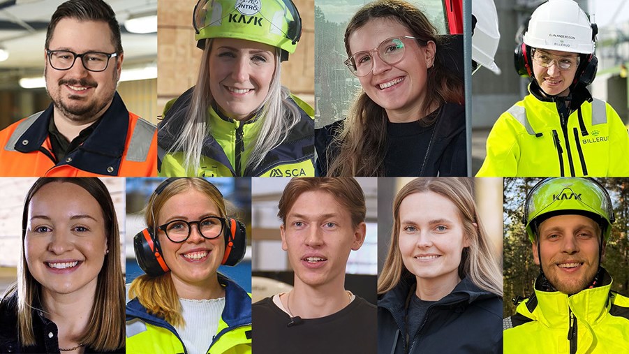 collage över personer som arbetar i skogsindustrin