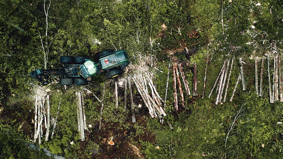 skördare i skogen