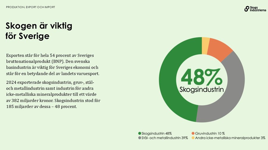 Skogen är viktig för Sverige. Exporten står för 54 procent av Sveriges BNP.