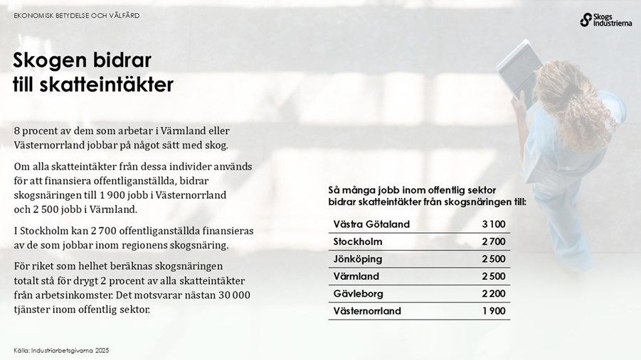 den svenska skogsindustrin bidrar till skatteintäkter genom att sysselsätta människor både direkt och indirekt